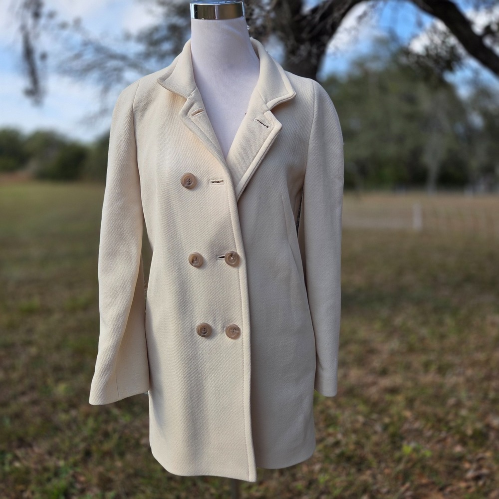J. Crew ivory Double Breasted Pea Coat Jacket Wool Blend Lined Womens Size 0